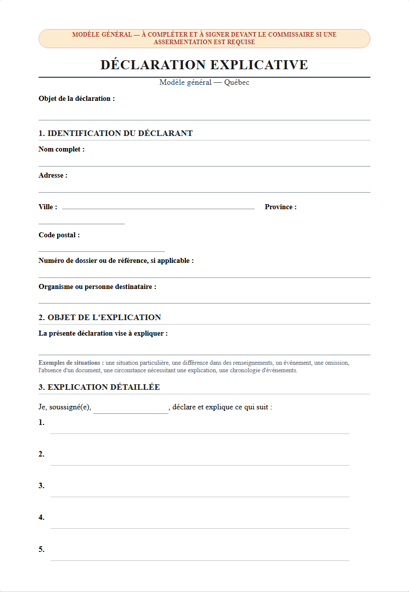 Explanatory Statement Template — Québec